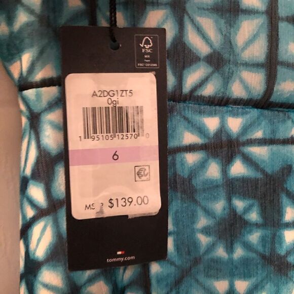 NWT Tommy Hilfiger Teal Blue Chiffon Sleeveless V-Neck Front Rise Dress Size: 6 - Picture 8 of 9